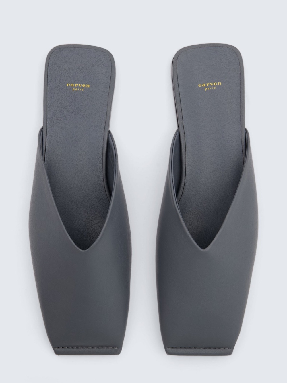 Carven Vendôme Smoke Grey Nappa Leather Square Toe Flat Mules 39 $850 Runway US8